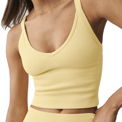 alo Women's Seamless Ribbed V-Neck Favorite Bra Tank Warm Butter