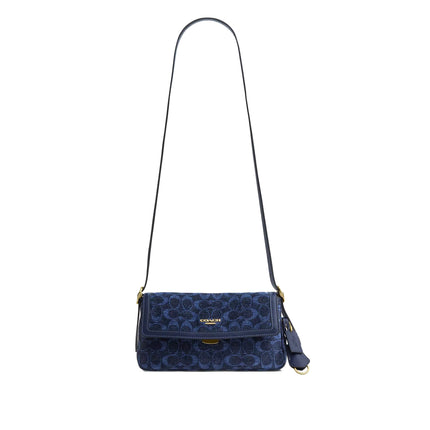 Coach Women's Etta Small Flap Shoulder Bag In Signature Chenille Gold/Navy