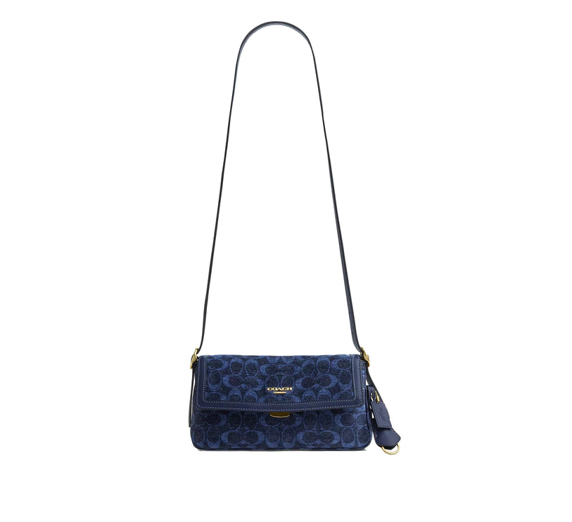 Coach Women's Etta Small Flap Shoulder Bag In Signature Chenille Gold/Navy