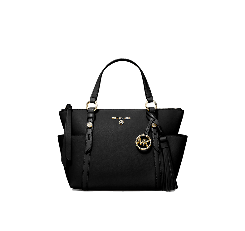 Michael Kors Women's Sullivan Small Saffiano Leather Top-Zip Tote Bag Black/Gold