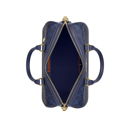 Coach Women's Rowan Large Satchel Bag In Signature Canvas Gold/Navy