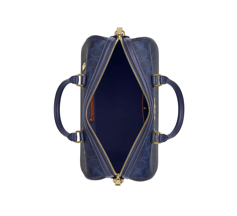 Coach Women's Rowan Large Satchel Bag In Signature Canvas Gold/Navy