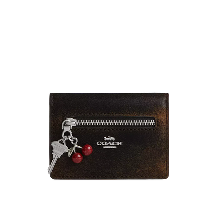 Coach Women's Card Case With Charms In Loved Leather Silver/Black Brown