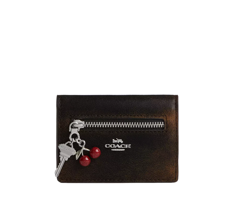 Coach Women's Card Case With Charms In Loved Leather Silver/Black Brown