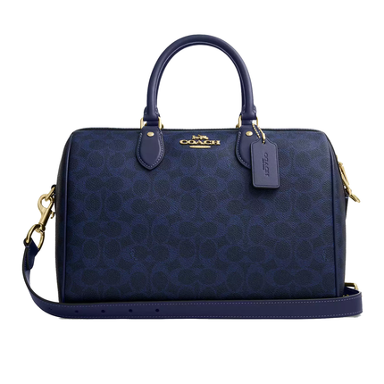 Coach Women's Rowan Large Satchel Bag In Signature Canvas Gold/Navy