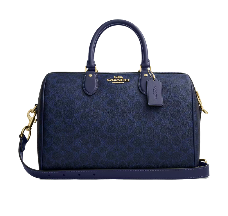 Coach Women's Rowan Large Satchel Bag In Signature Canvas Gold/Navy
