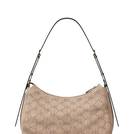 Michael Kors Women's Nolita Medium Whipstitched Logo Leather Shoulder Bag Khaiki/Gold