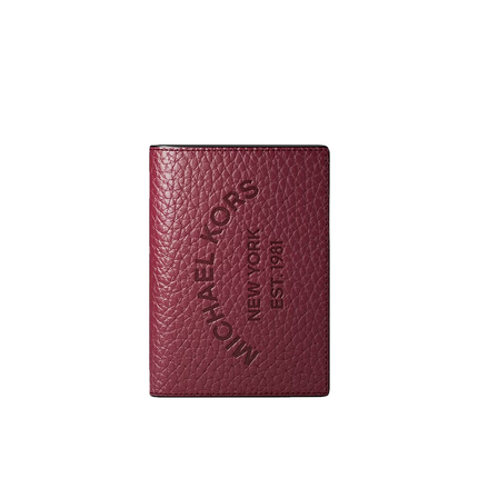 Michael Kors Women's Cooper Pebbled Leather Bi-Fold Card Case Maroon