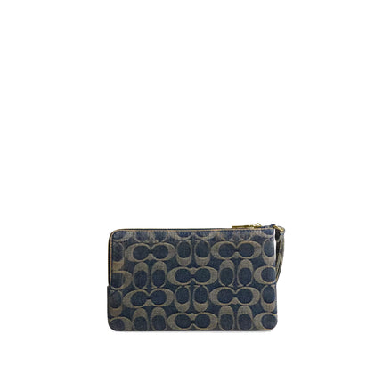 Coach Women's Double Zip Wristlet In Signature Regenerative Cotton Denim Gold/Denim
