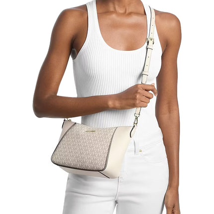 Michael Kors Women's Jet Set Travel Large Signature Logo 3-in-1 Tote Bag Light Cream/Gold
