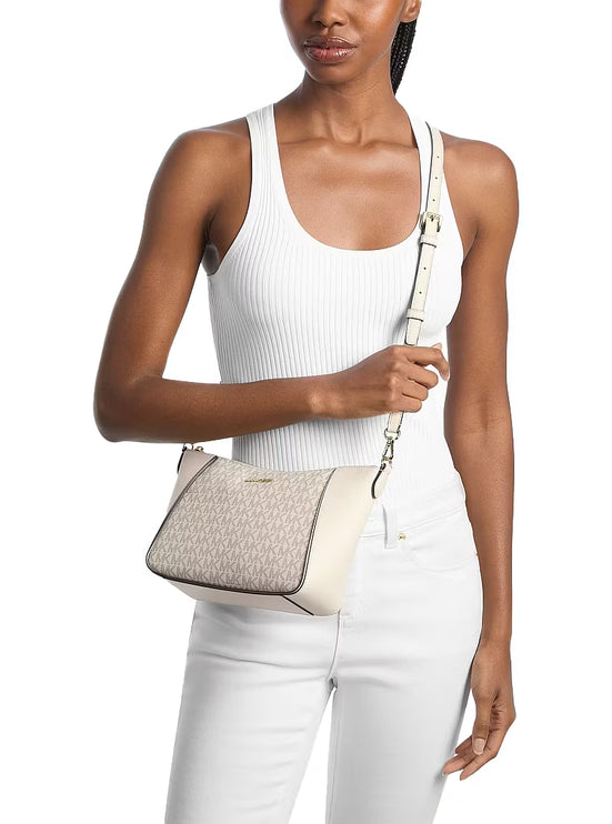 Michael Kors Women's Jet Set Travel Large Signature Logo 3-in-1 Tote Bag Light Cream/Gold