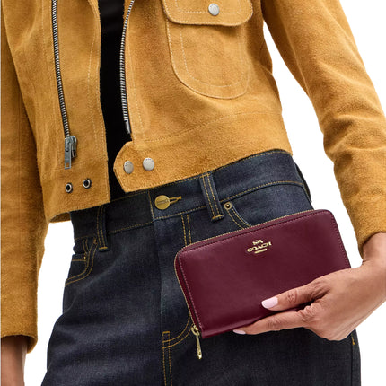 Coach Women's Long Zip Around Wallet Gold/Dark Cherry