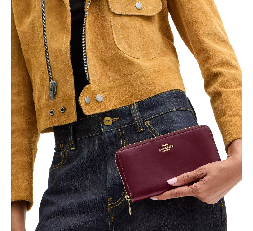 Coach Women's Long Zip Around Wallet Gold/Dark Cherry