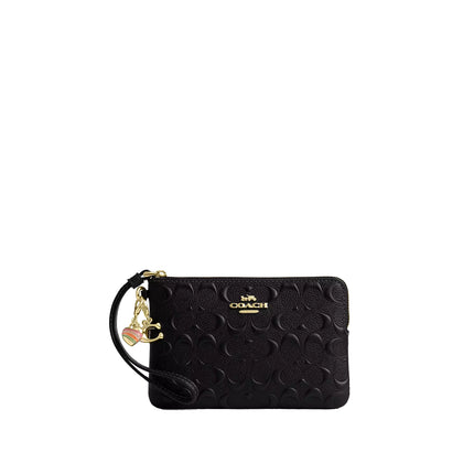 Coach Women's Boxed Corner Zip Wristlet In Signature Leather Gold/Black