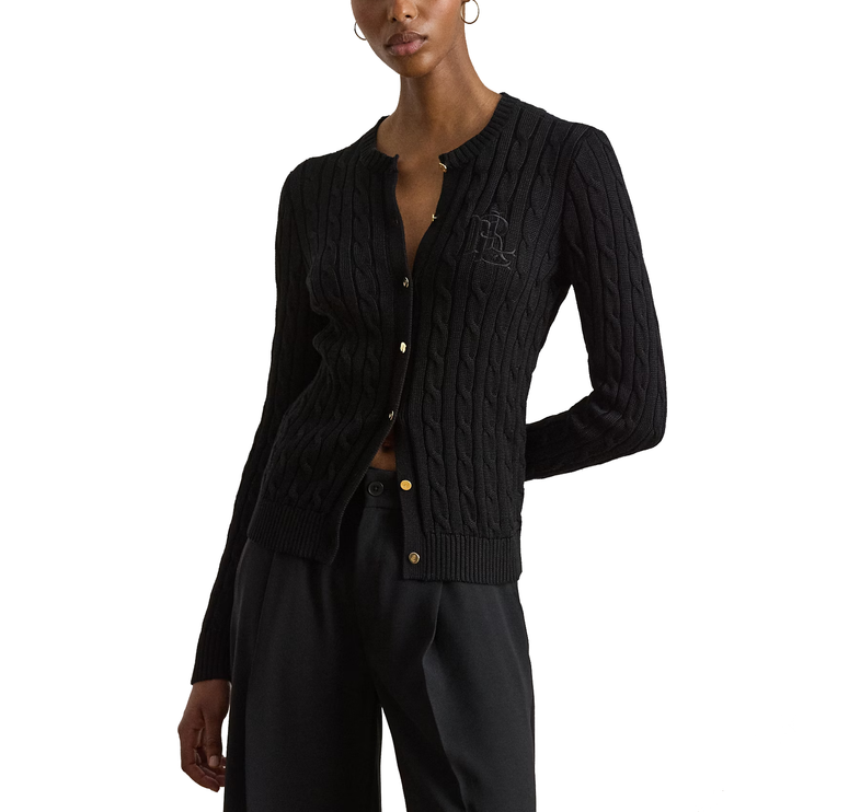 Polo Ralph Lauren Women's Cable-Knit Cotton-Blend Cardigan Black