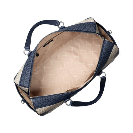 Michael Kors Women's Grayson Extra-Large Striped Signature Logo Weekender Bag Navy/Silver