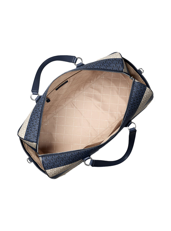 Michael Kors Women's Grayson Extra-Large Striped Signature Logo Weekender Bag Navy/Silver