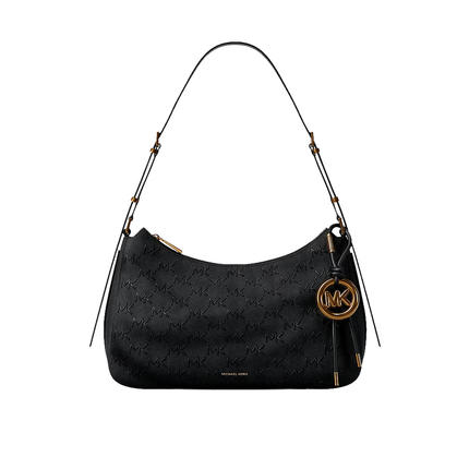 Michael Kors Women's Nolita Medium Whipstitched Logo Leather Shoulder Bag Black/Gold
