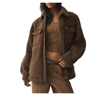 alo Women's Sherpa Edge Shacket Java Brown