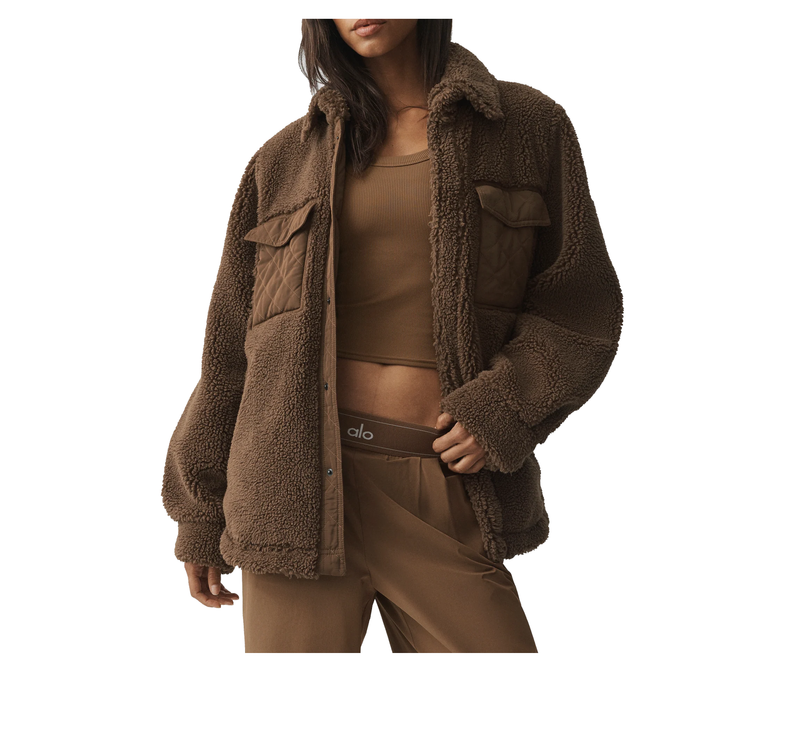 alo Women's Sherpa Edge Shacket Java Brown