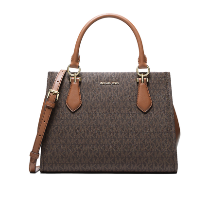 Michael Kors Women's Marilyn Medium Signature Logo Convertible Satchel Bag Brown/Gold