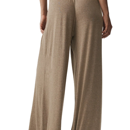 alo Women's Semi Sheer High-Waist Oasis Wide Leg Pant (Long) Java Brown Heather