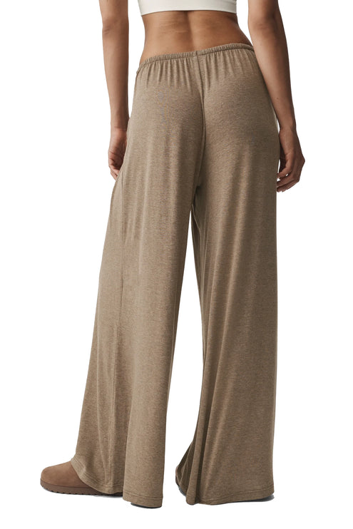 alo Women's Semi Sheer High-Waist Oasis Wide Leg Pant (Long) Java Brown Heather