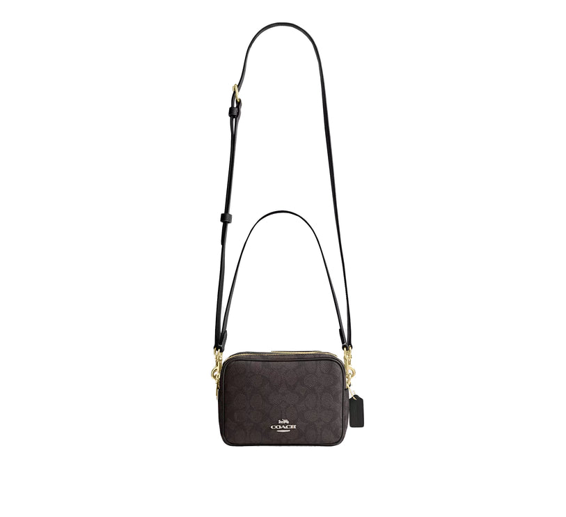 Coach Women's Mini Carey Crossbody Bag In Signature Canvas Gold/Walnut/Black