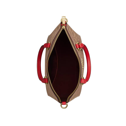 Coach Women's Sadie Satchel Bag In Signature Canvas Gold/Tan/Carnation