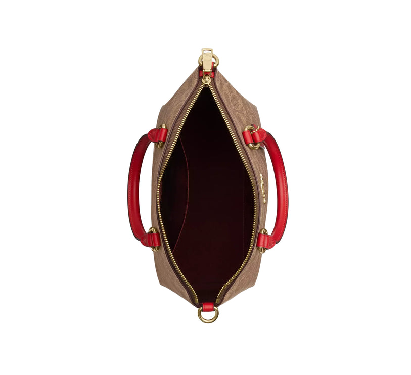 Coach Women's Sadie Satchel Bag In Signature Canvas Gold/Tan/Carnation