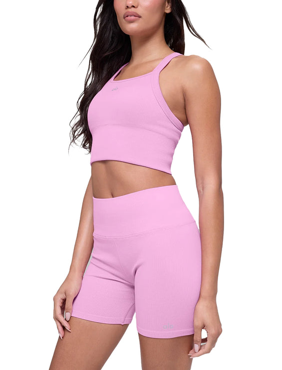 alo Women's Seamless Ribbed Favorite Bra Tank Candy Heart Pink