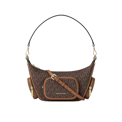 Michael Kors Women's Merritt Small Signature Logo Convertible Shoulder Bag Brown/Gold