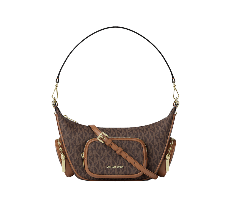 Michael Kors Women's Merritt Small Signature Logo Convertible Shoulder Bag Brown/Gold