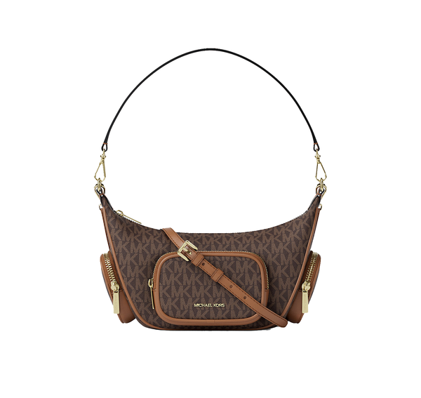 Michael Kors Women's Merritt Small Signature Logo Convertible Shoulder Bag Brown/Gold
