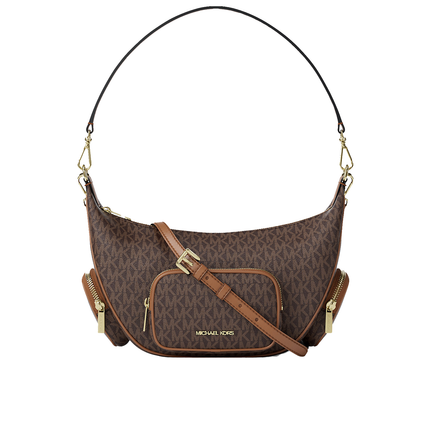 Michael Kors Women's Merritt Medium Signature Logo Convertible Shoulder Bag Brown/Gold