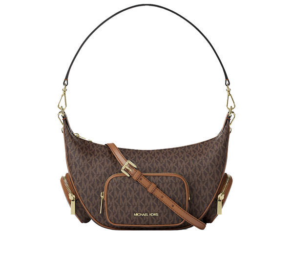 Michael Kors Women's Merritt Medium Signature Logo Convertible Shoulder Bag Brown/Gold