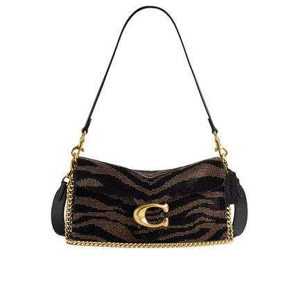 Coach Women's Tabby Shoulder Bag 26 With Beaded Tiger Brass/Black
