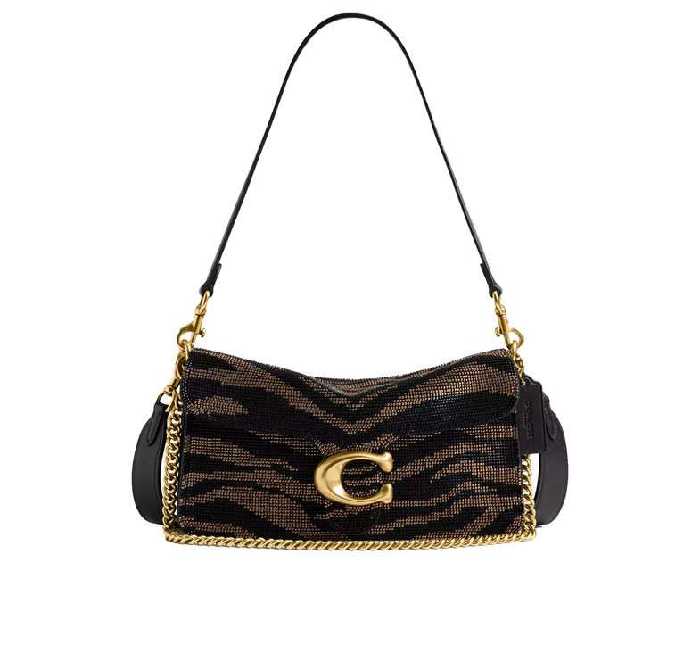 Coach Women's Tabby Shoulder Bag 26 With Beaded Tiger Brass/Black