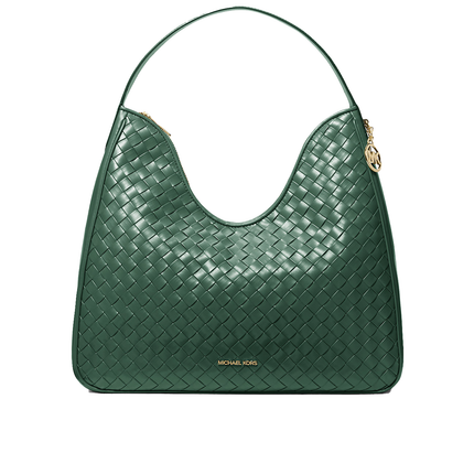 Michael Kors Women's Nayla Medium Woven Shoulder Bag Moss/Gold