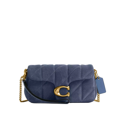 Coach Women's Tabby Chain Crossbody Bag 19 With Quilting Suede/Brass/Light Denim