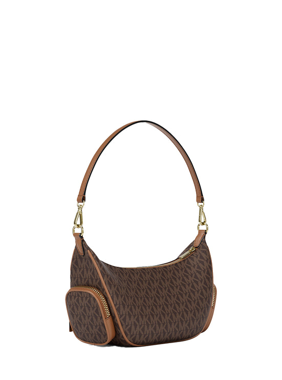 Michael Kors Women's Merritt Small Signature Logo Convertible Shoulder Bag Brown/Gold