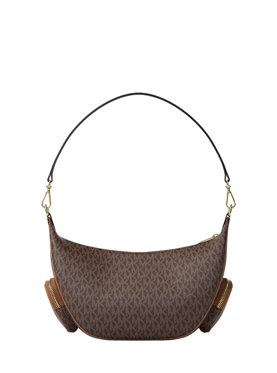 Michael Kors Women's Merritt Medium Signature Logo Convertible Shoulder Bag Brown/Gold