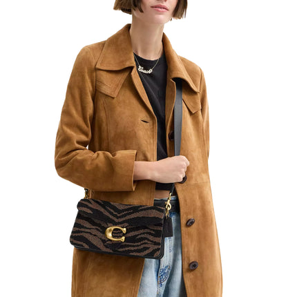 Coach Women's Tabby Shoulder Bag 26 With Beaded Tiger Brass/Black