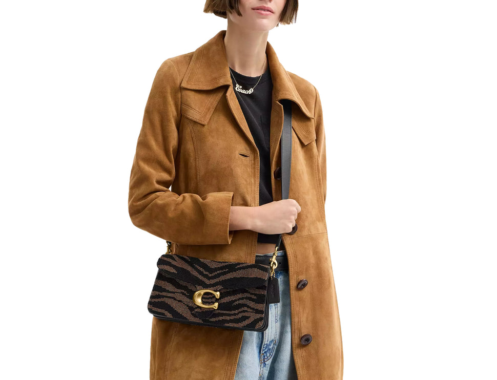 Coach Women's Tabby Shoulder Bag 26 With Beaded Tiger Brass/Black