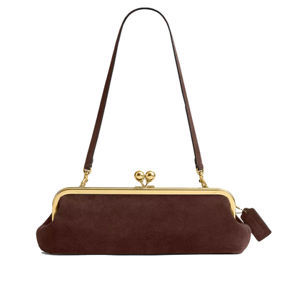 Coach Women's Kisslock Frame Bag 30 Suede/Brass/Dark Chocolate