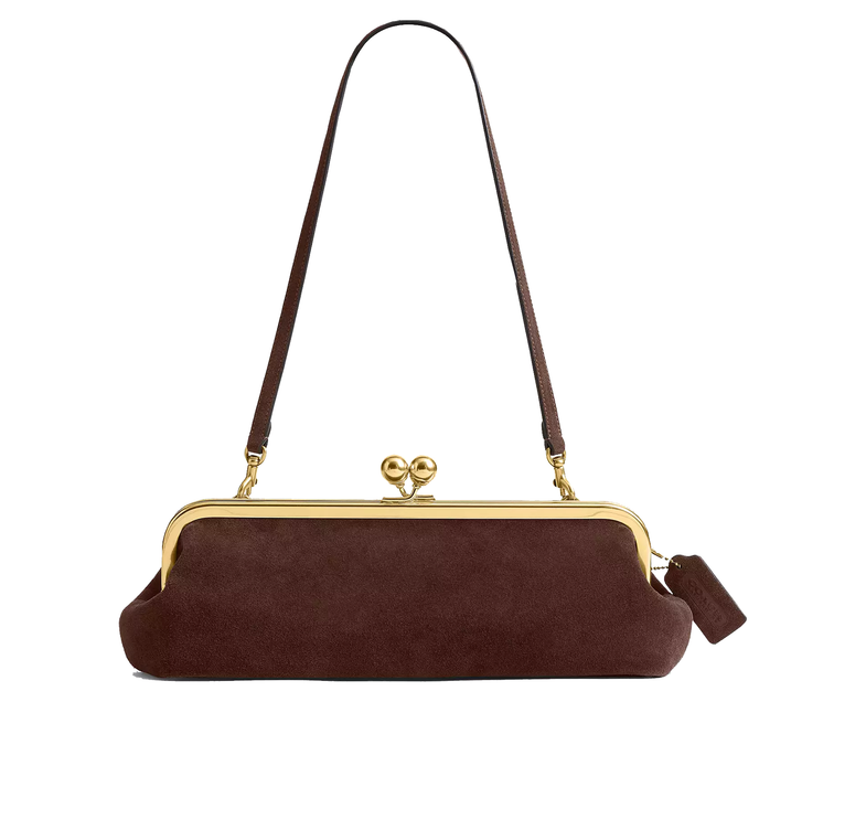 Coach Women's Kisslock Frame Bag 30 Suede/Brass/Dark Chocolate