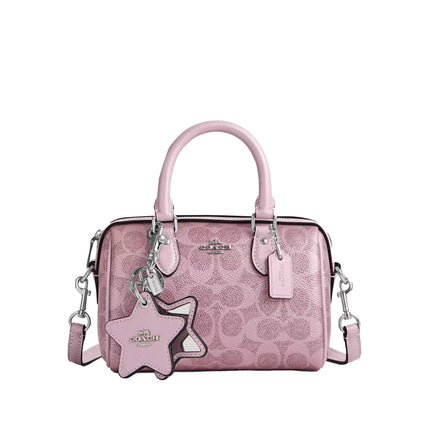 Coach Women's Boxed Mini Rowan Crossbody Bag And Mirror Bag Charm Set In Signature Canvas Silver/Pink