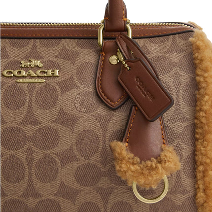 Coach Women's Rowan Satchel Bag In Signature Canvas Gold/Tan/Natural
