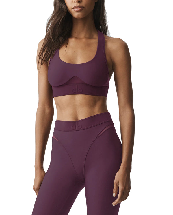 alo Women's Airlift Rebel Bra Rich Bordeaux