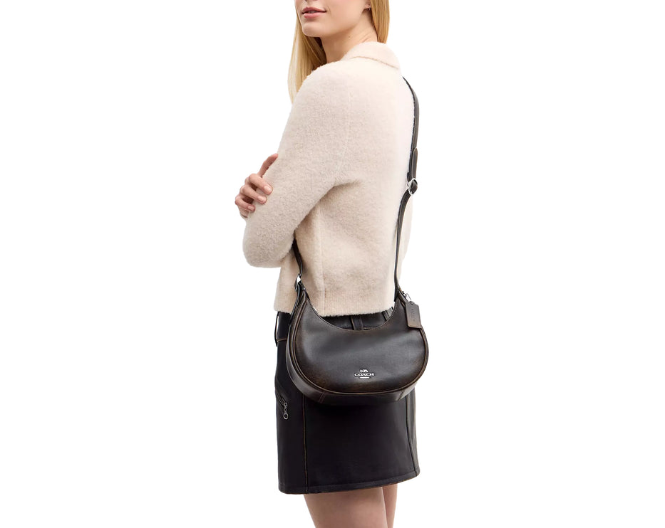Coach Women's Emily Shoulder Bag In Loved Leather Silver/Black Brown